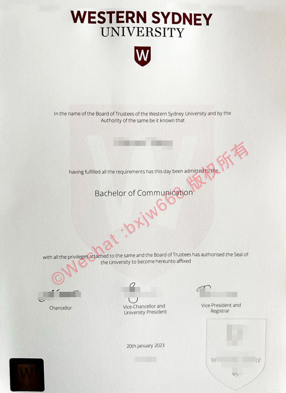 西悉尼大学毕业证（Western Sydney University diploma/Certificate of Degree）