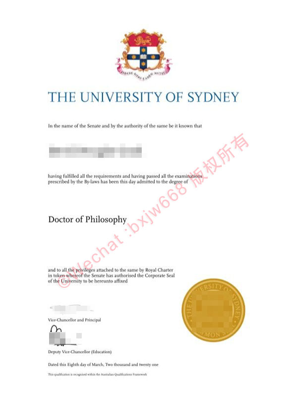 悉尼大学毕业证（University of Sydney diploma/Certificate of Degree）
