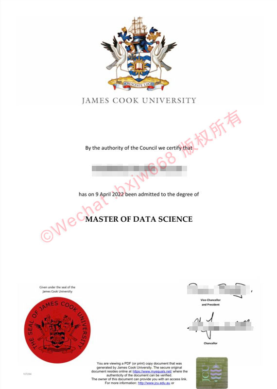詹姆斯库克大学毕业证（James Cook University diploma）