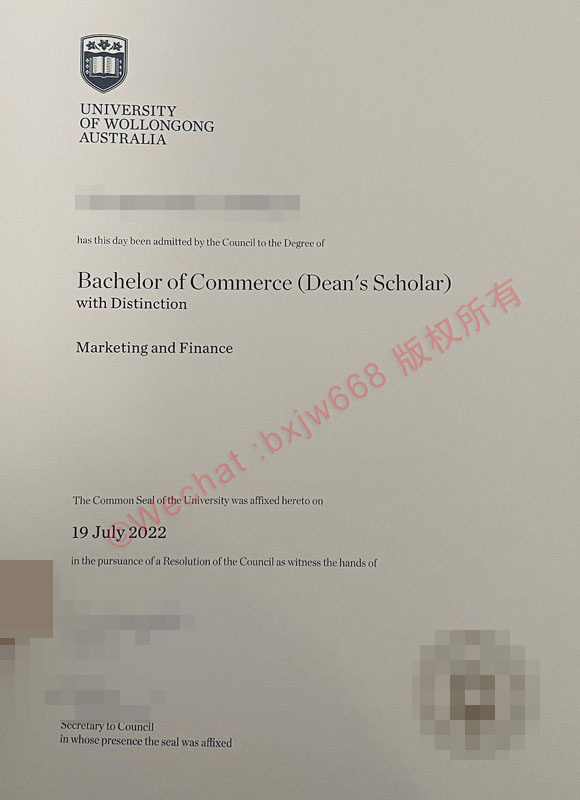 伍伦贡大学毕业证（University of Wollongong diploma/Certificate of Degree）