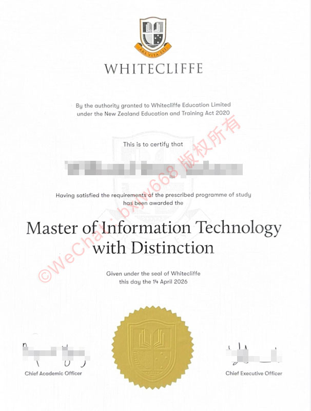 新西兰怀特克利夫艺术设计学院毕业证 (Whitecliffe College of Arts and Design diploma/Certificate of Degree）