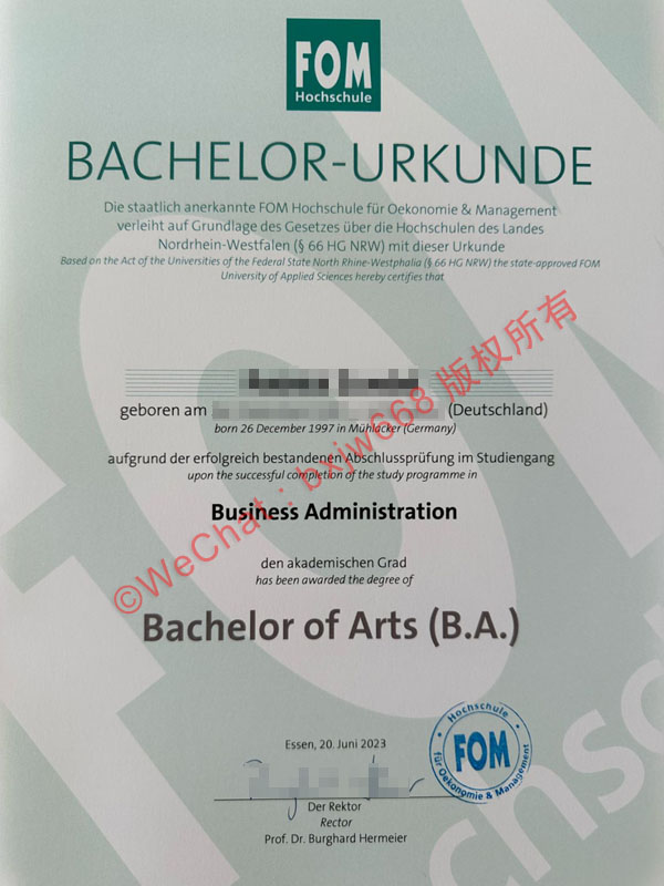 FOM经济与管理应用技术大学毕业证(FOM Hochschule für Oekonomie & Management diploma)