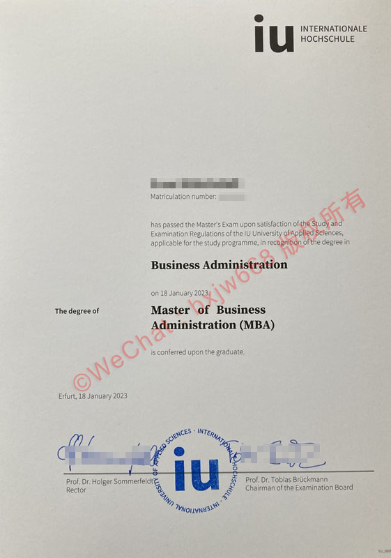 巴特洪内夫国际应用技术大学毕业证（IU International University of Applied Sciences diploma）
