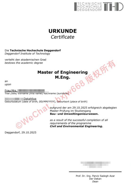 德根多夫应用技术大学毕业证（Technische Hochschule Deggendorf diploma）