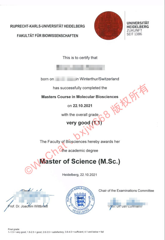 海德堡大学毕业证（Heidelberg University diploma）