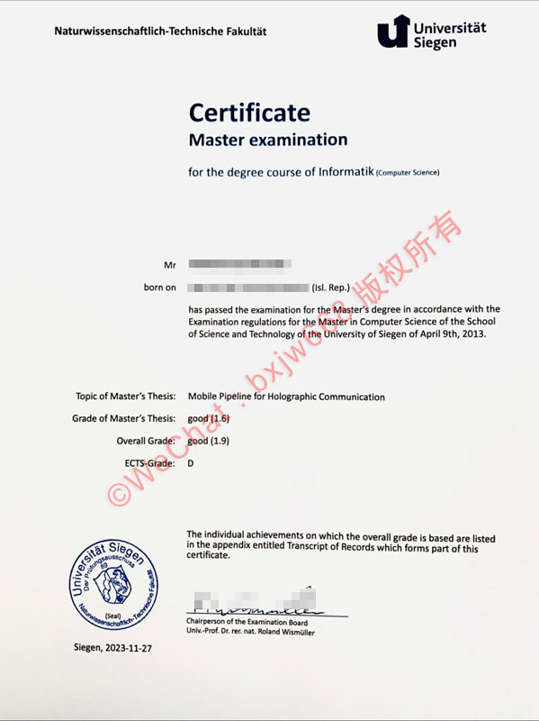 锡根大学毕业证（Universität Siegen diploma）