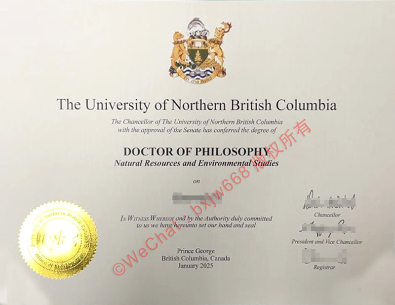 北不列颠哥伦比亚大学毕业证（The University of Northern British Columbia diploma）