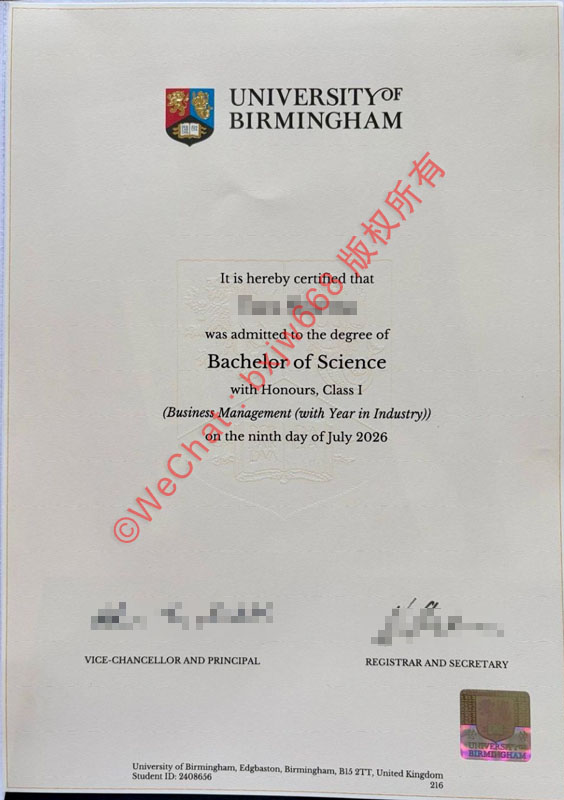 伯明翰大学毕业证（University of Birmingham diploma）