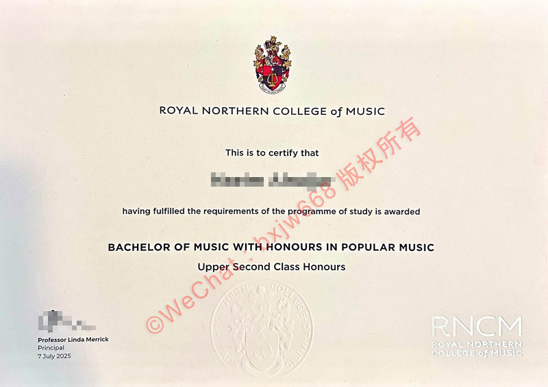 皇家北方音乐学院毕业证（Royal Northern College of Music diploma/Certificate of Degree）