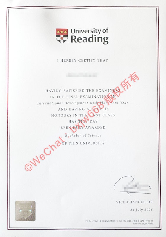 雷丁大学毕业证（University of Reading diploma / Certificate of Degree）