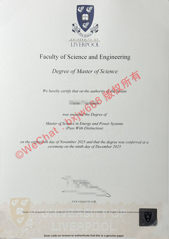 利物浦大学毕业证（University of Liverpool diploma / Certificate of Degree）