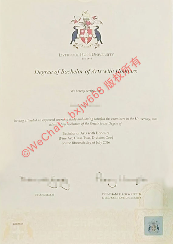 利物浦霍普大学毕业证（Liverpool Hope University diploma / Certificate of Degree）