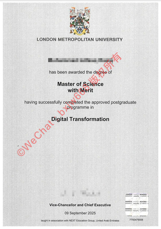 伦敦城市大学毕业证（London Metropolitan University diploma / Certificate of Degree）