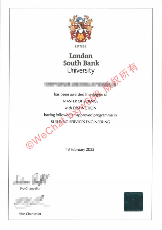 伦敦南岸大学毕业证（London South Bank University diploma / Certificate of Degree）