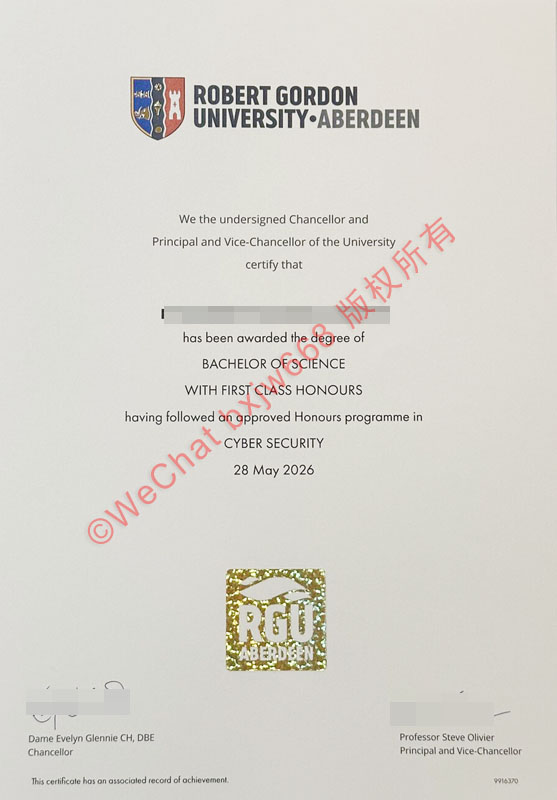 罗伯特戈登大学毕业证（Robert Gordon University diploma / Certificate of Degree）