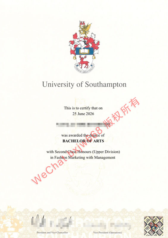 南安普顿大学毕业证（University of Southampton diploma / Certificate of Degree）