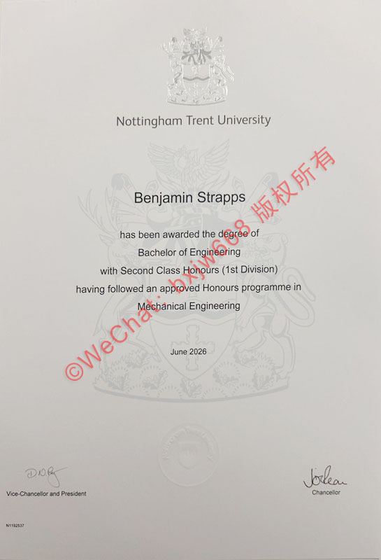 诺丁汉特伦特大学文凭防伪样本（Nottingham Trent University degree）