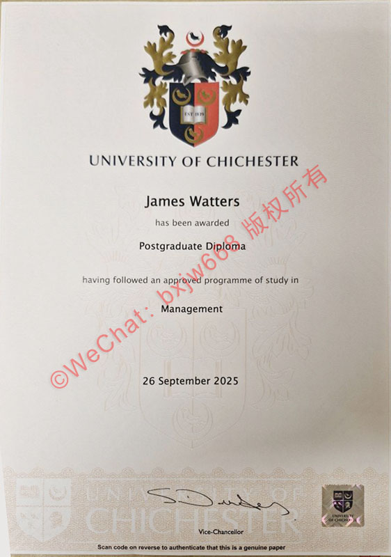 英国奇切斯特大学文凭样本（University of Chichester diploma）