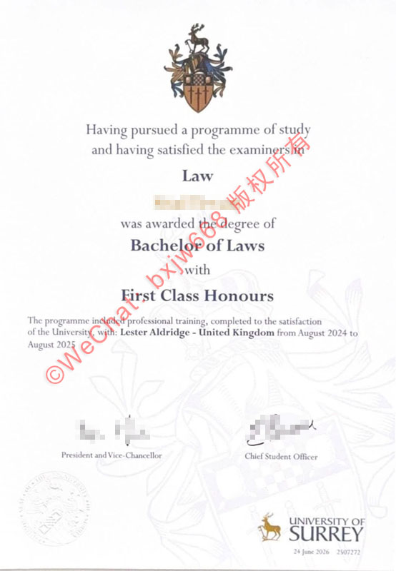 英国萨里大学毕业证样本（University of Surrey degree）