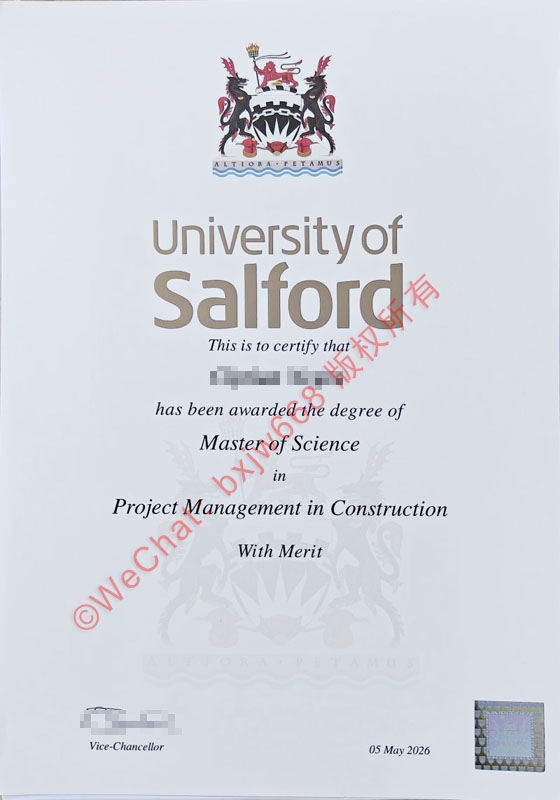索尔福德大学毕业证（University of Salford diploma/Certificate of Degree）