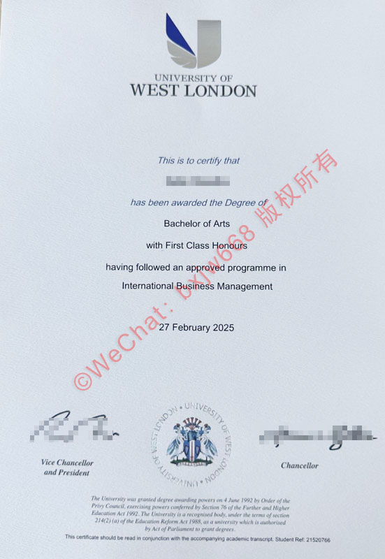 英国西伦敦大学毕业证（University of West London diploma/Certificate of Degree）