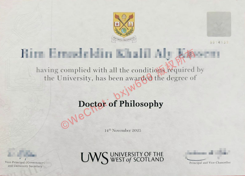 英国西苏格兰大学毕业证（University of the West of Scotland diploma/Certificate of Degree）