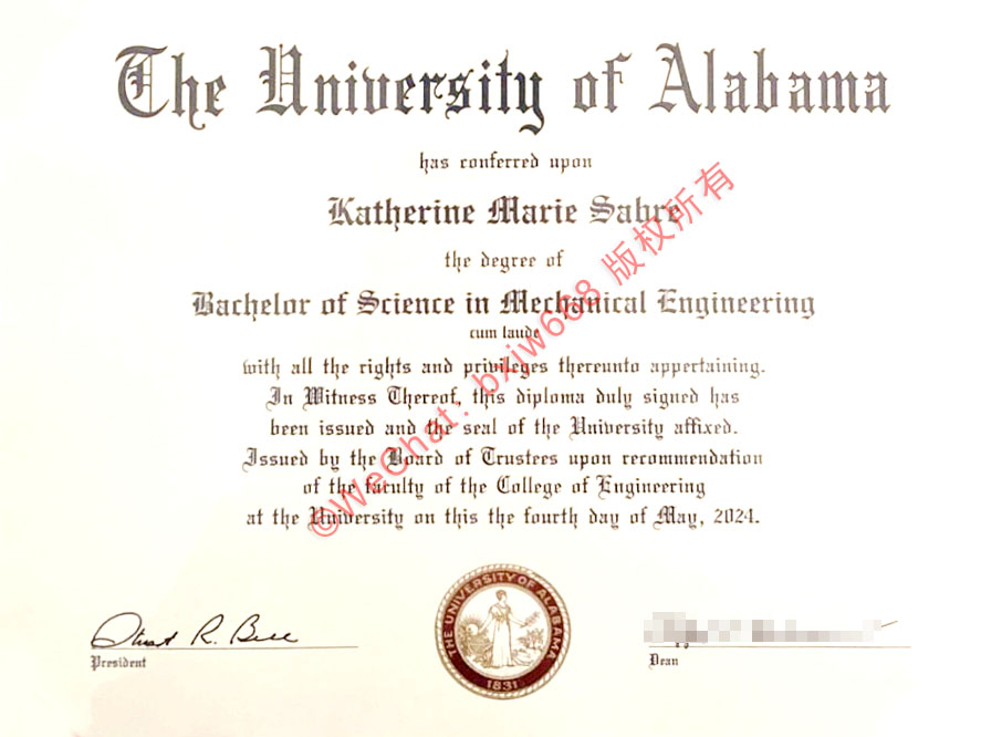 阿拉巴马大学毕业证（University of Alabama diploma/Certificate of Degree）机械工程学士全球流通资历评价与物理真伪防线核验