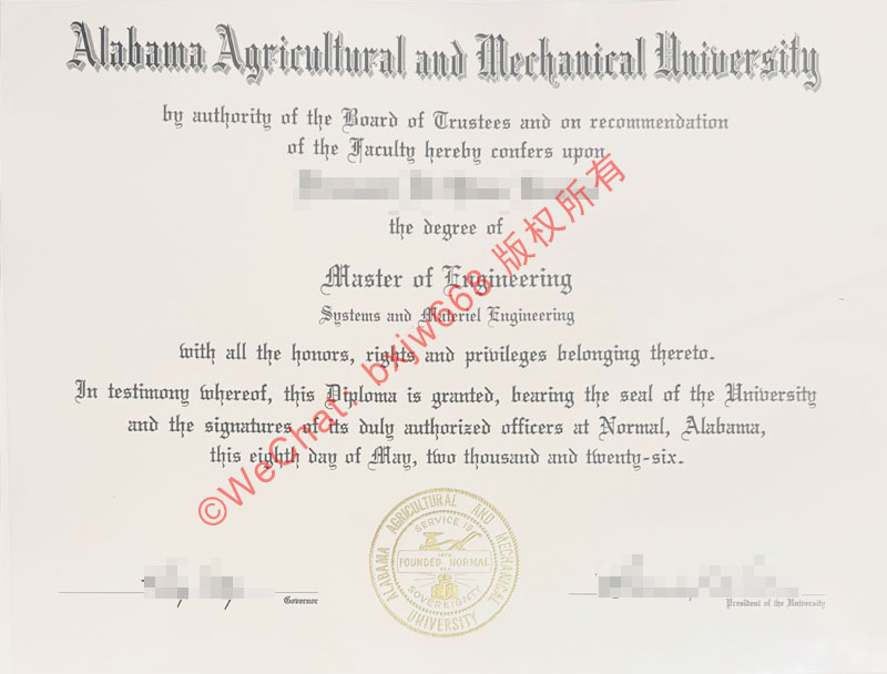 阿拉巴马农工大学毕业证（Alabama Agricultural and Mechanical University diploma/Certificate of Degree）