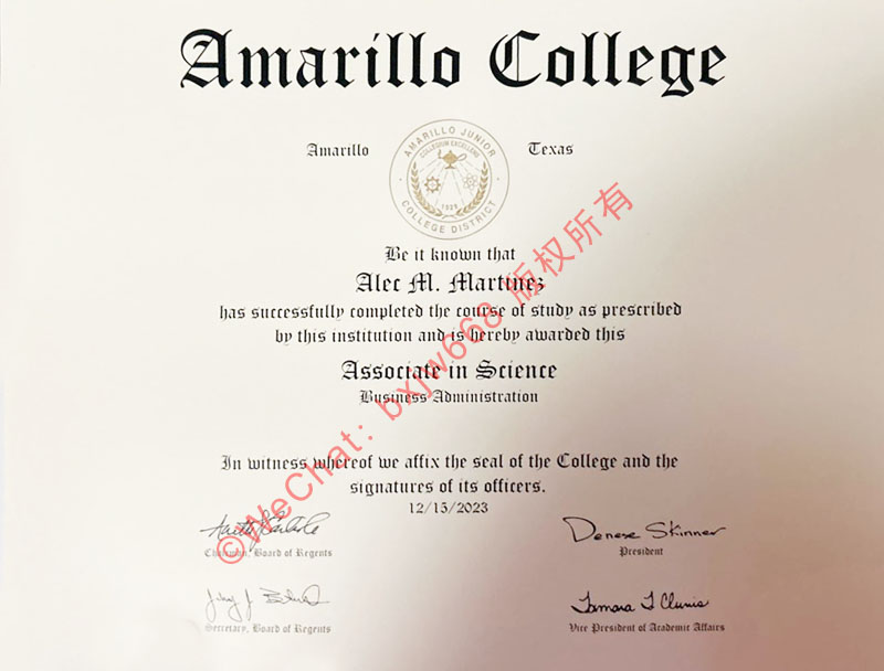 阿马里洛学院毕业证（Amarillo College diploma/Certificate of Degree）