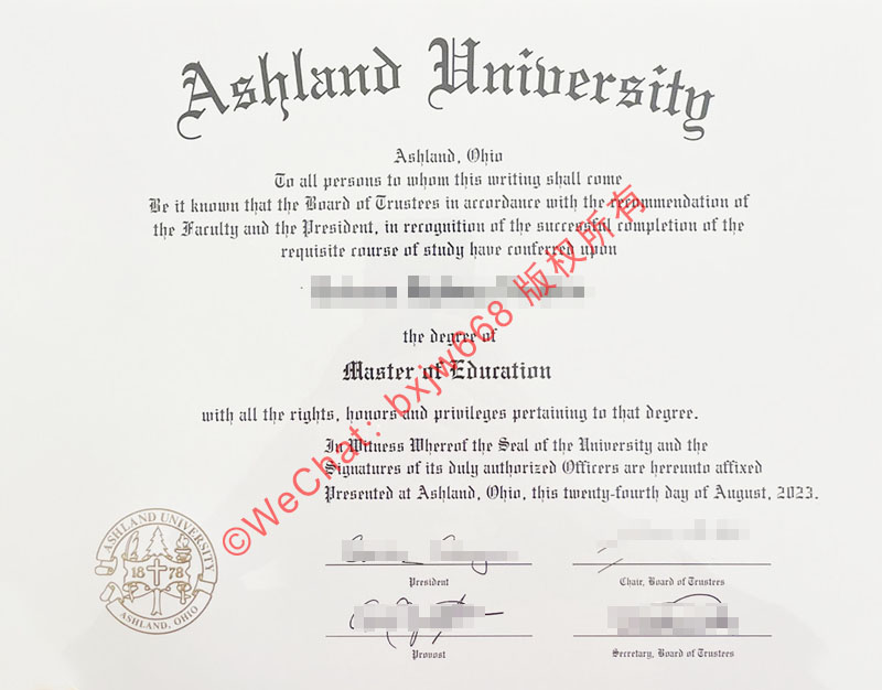 阿什兰大学毕业证（Ashland University diploma/Certificate of Degree）