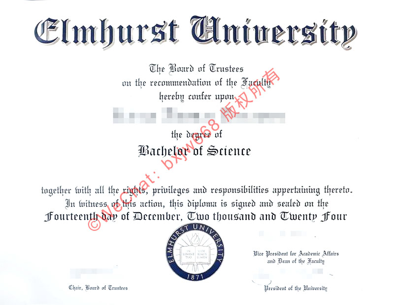 埃尔姆赫斯特大学毕业证（Elmhurst University diploma / Certificate of Degree）全新版面防伪工艺与留服认证细则