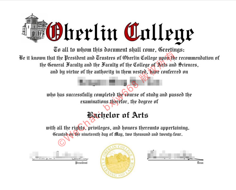 欧柏林学院毕业证（Oberlin College diploma/Certificate of Degree）学术特征与发展规划