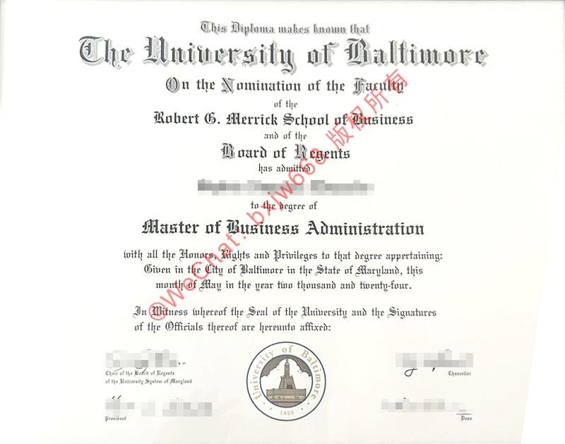 巴尔的摩大学毕业证（The University of Baltimore diploma / Certificate of Degree）Merrick商学院MBA含金量与最新留服认证防坑报告
