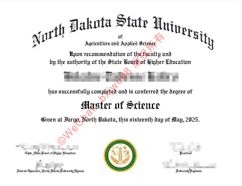 北达科他州立大学毕业证（North Dakota State University diploma / Certificate of Degree）理学硕士学术底牌与中留服学历复核通途