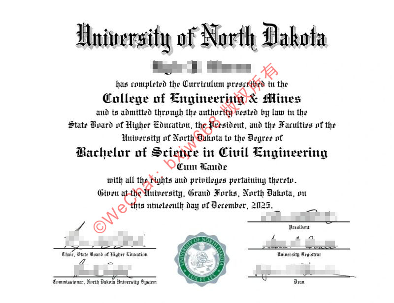 北达科他大学毕业证（University of North Dakota diploma / Certificate of Degree）