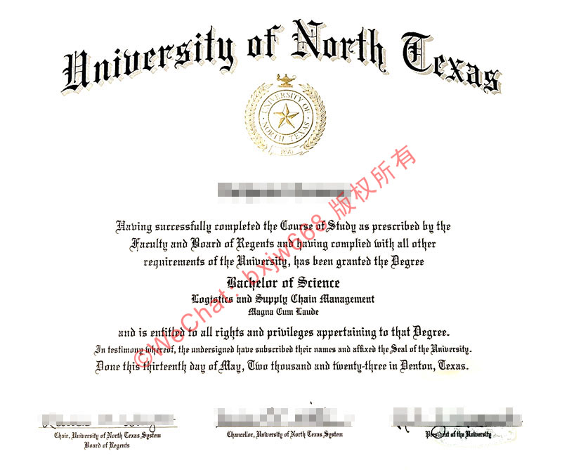 北德克萨斯大学毕业证（University of North Texas diploma / Certificate of Degree）