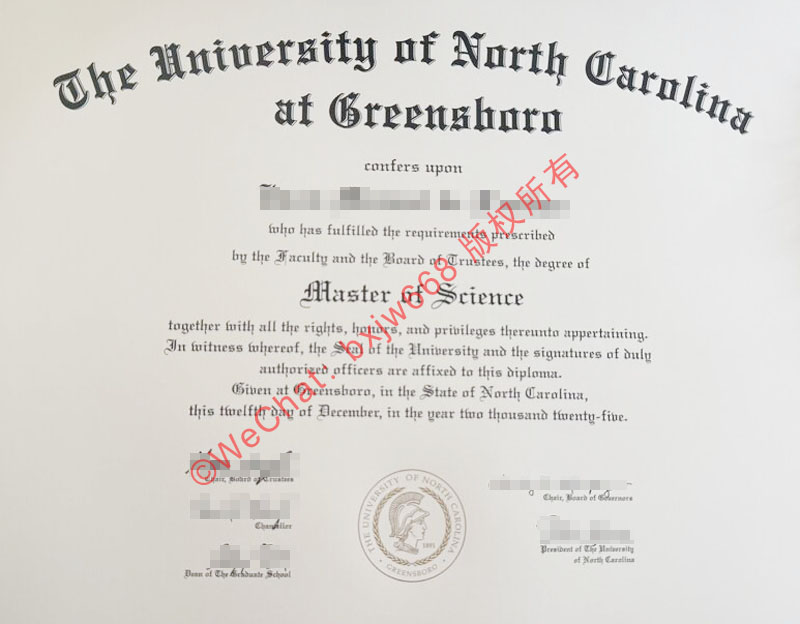 北卡罗来纳大学格林斯伯勒分校毕业证（The University of North Carolina at Greensboro diploma / Certificate of Degree）全特征