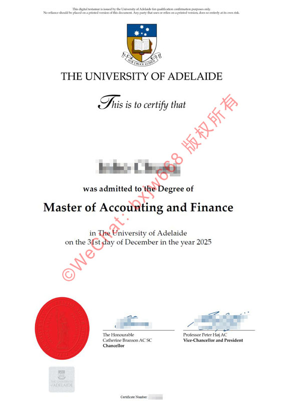 阿德莱德大学毕业证（The University of Adelaide diploma / Certificate of Degree）2026新制版防伪变动