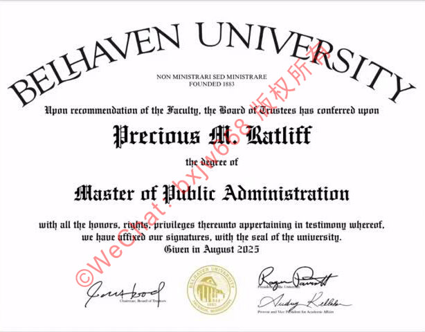 贝翰文大学毕业证（Belhaven University Diploma / Certificate of Degree）