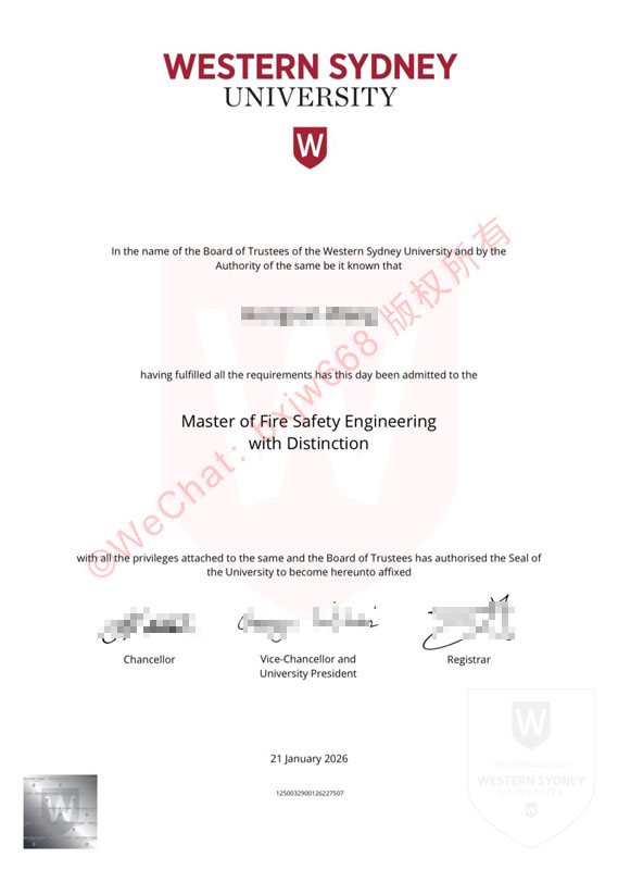 西悉尼大学毕业证（Western Sydney University Diploma / Certificate of Degree）排版特征与含金量