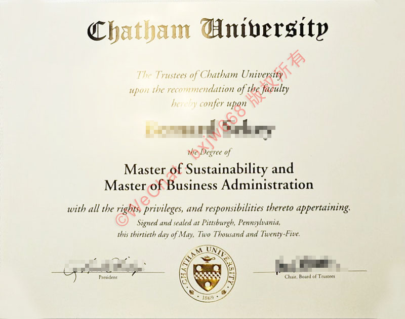 查塔姆大学毕业证（Chatham University Diploma / Degree Certificate）全设计美学、双学位含金量