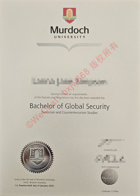 莫道克大学毕业证（Murdoch University diploma/Certificate of Degree）现代视觉与防伪美学