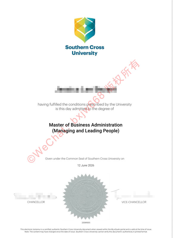 南十字星大学毕业证（SCU diploma/Certificate of Degree）数字时代的防伪边注