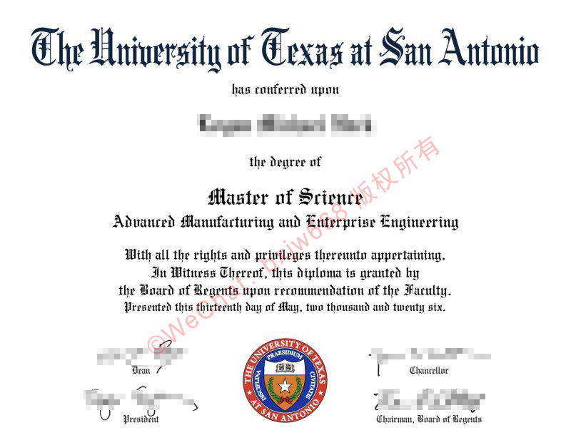 德克萨斯大学圣安东尼奥分校毕业证（UTSA Diploma / Degree Certificate）排版与防伪特征