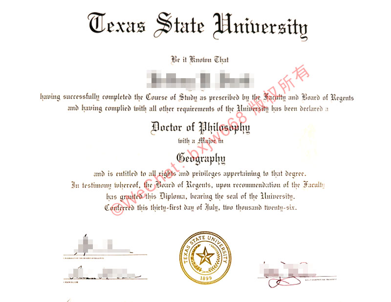 德克萨斯州立大学毕业证 （Texas State University Diploma / Degree Certificate）核心特征与专业实力