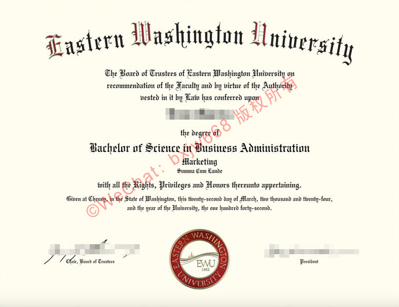 东华盛顿大学毕业证（Eastern Washington University Diploma / Degree Certificate）经排版与立体钢印工艺